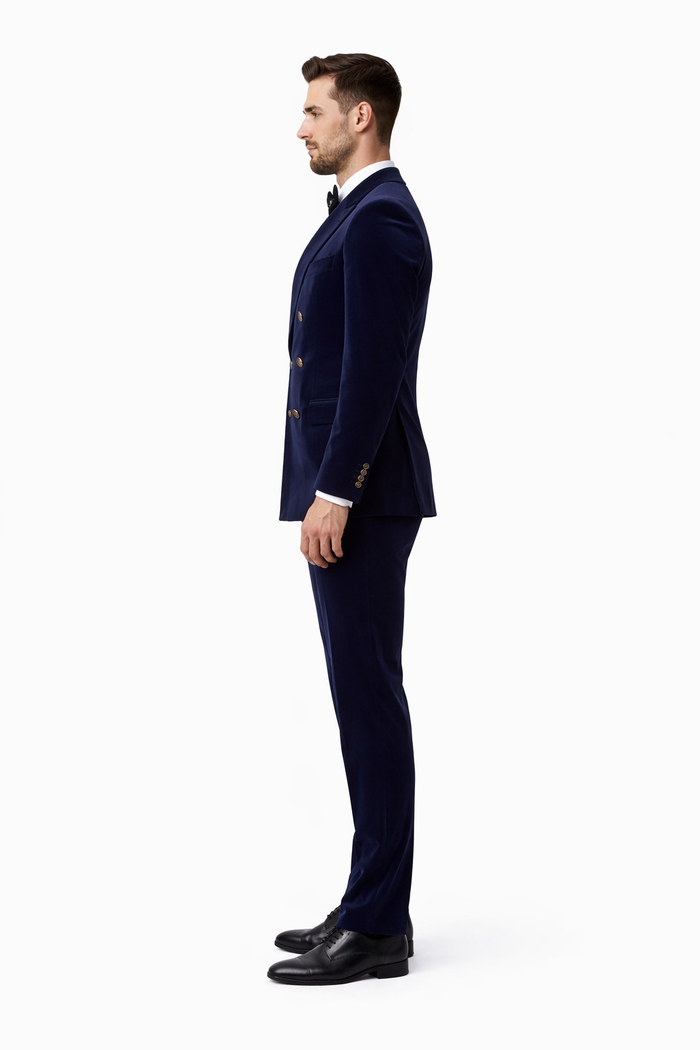 Mens Double Breasted Velvet Blazer - Blue blazer