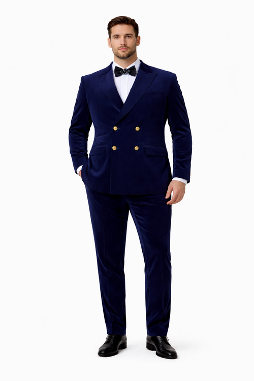 Mens Double Breasted Velvet Blazer - Blue blazer
