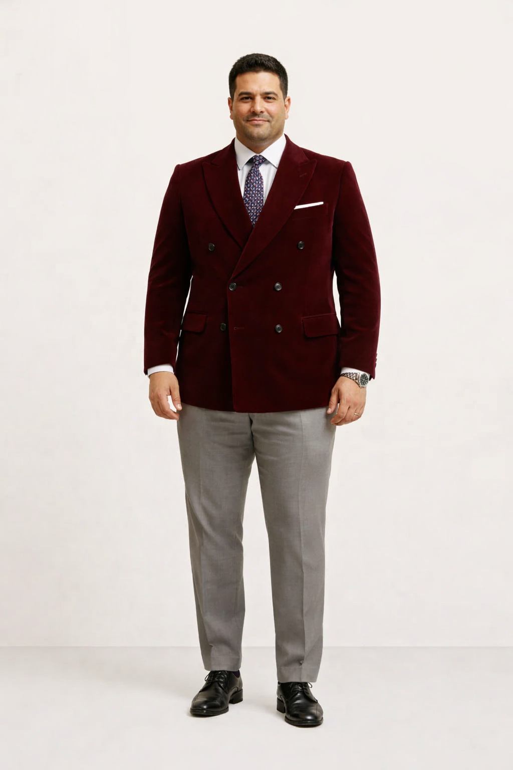 Mens Double Breasted Velvet Blazer - Burgundy blazer