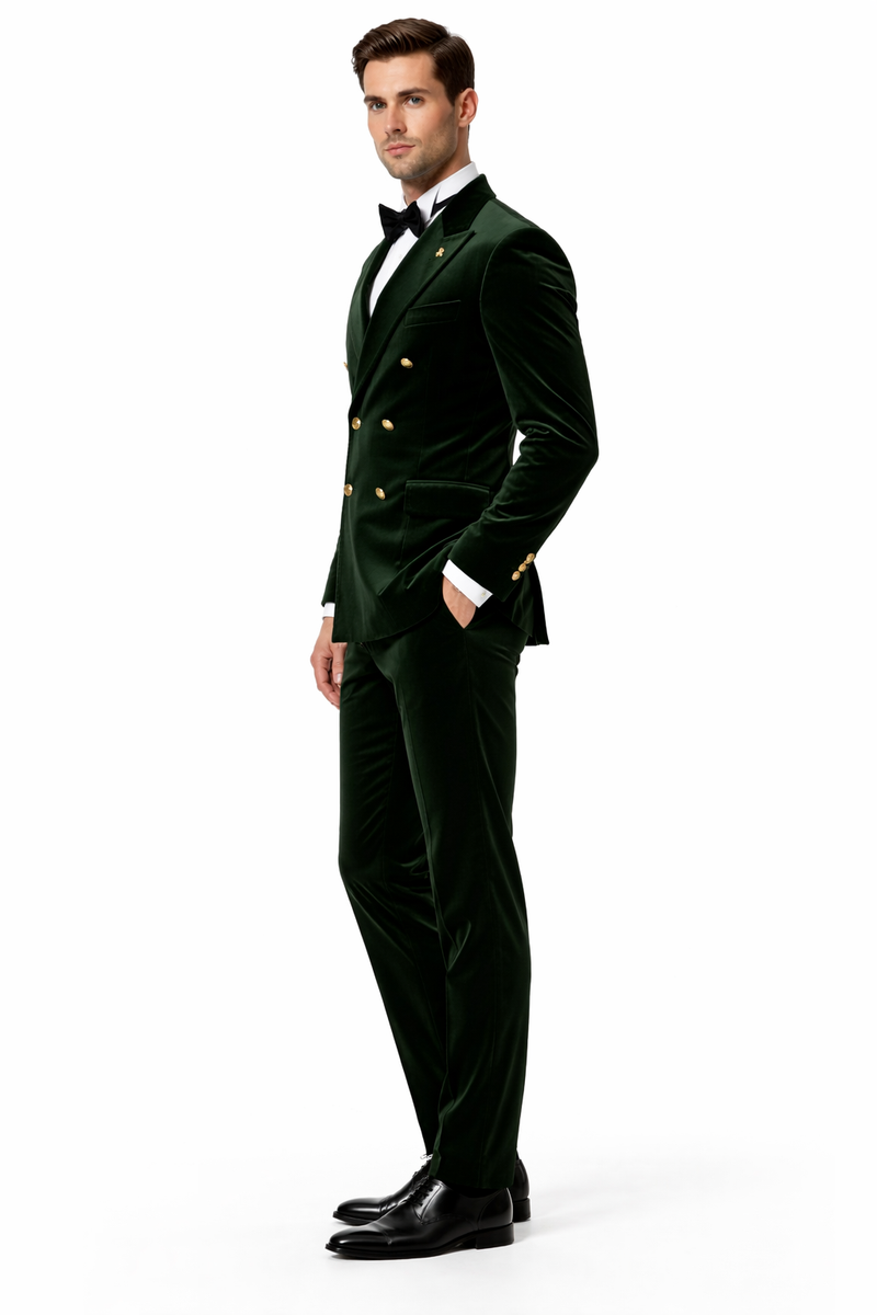 Mens Double Breasted Velvet Blazer - Green blazer