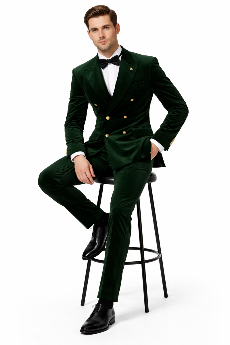 Mens Double Breasted Velvet Blazer - Green blazer
