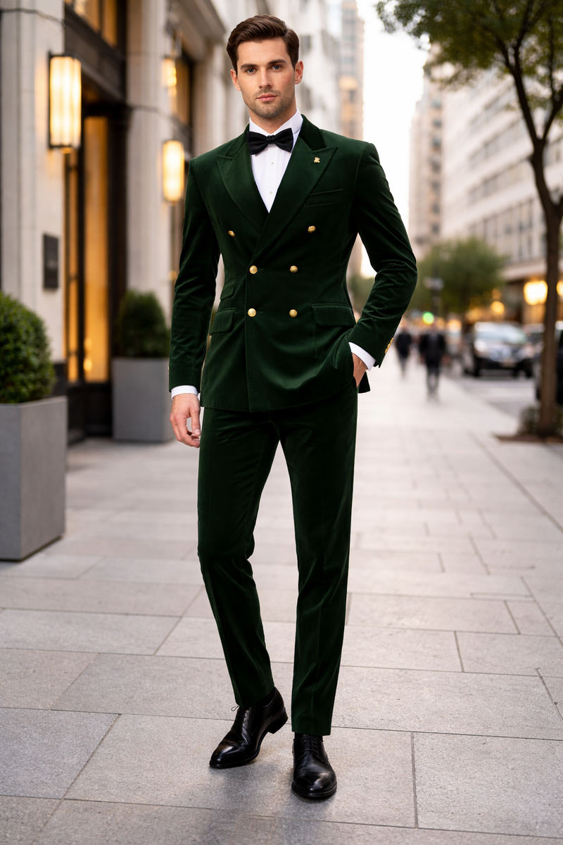 Mens Double Breasted Velvet Blazer - Green blazer