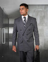 Mens Double Breasted Wool Suit in Charcoal Grey Windowpane - AlbertoNardoniStore