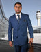 Mens Double Breasted Wool Suit in Indigo Windowpane - AlbertoNardoniStore