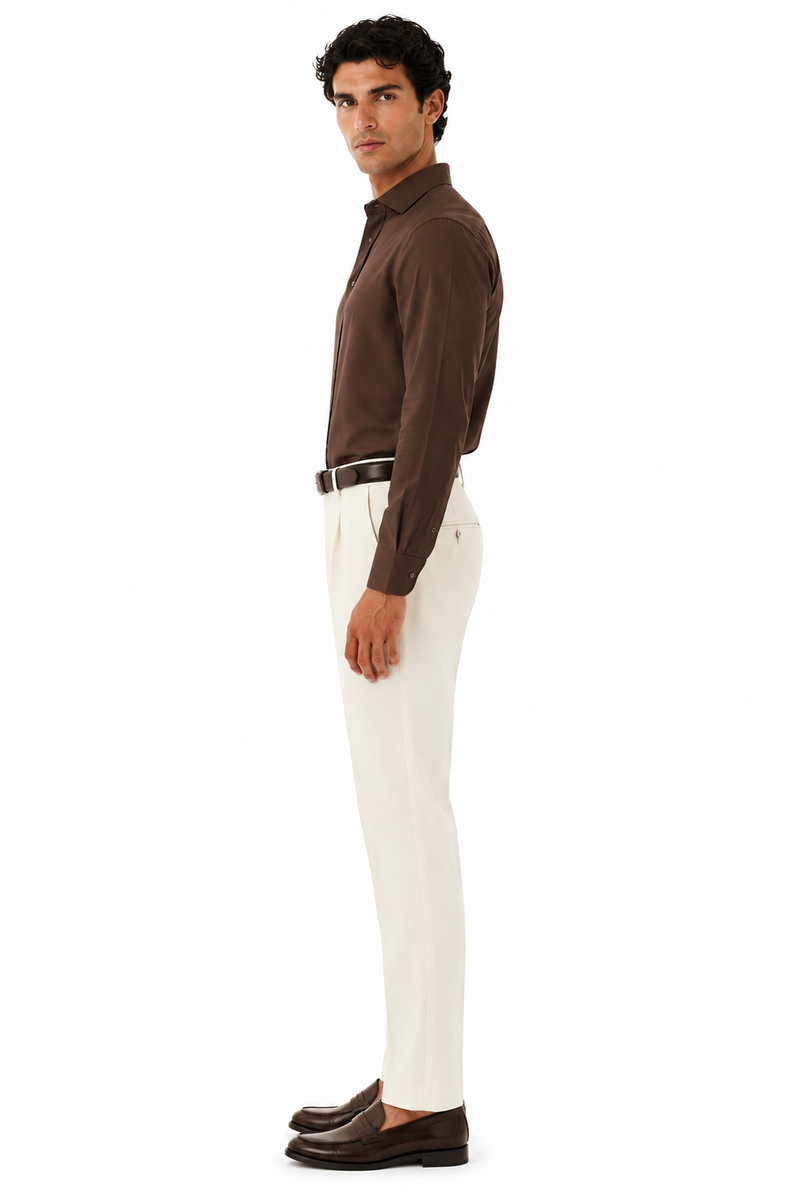 Mens Double Pleated Trousers - Double Pleated Dress Pants - Slacks Ivory
