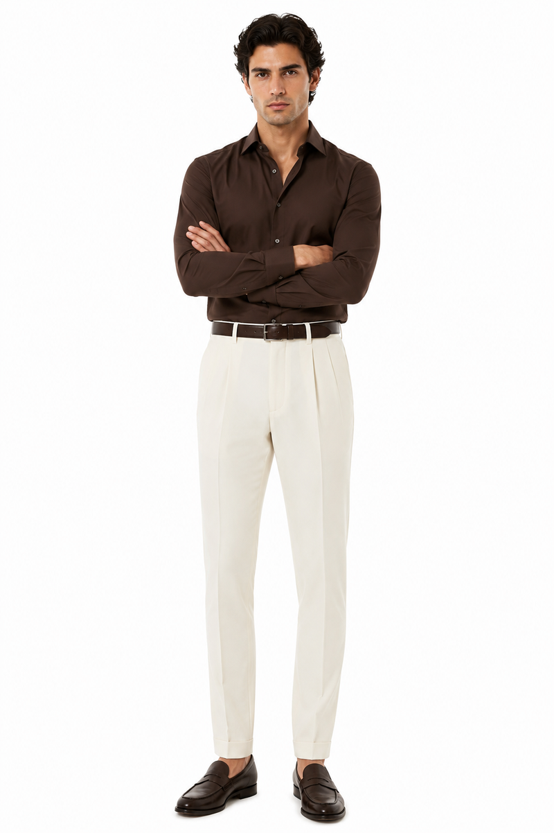 Mens Double Pleated Trousers - Double Pleated Dress Pants - Slacks Ivory
