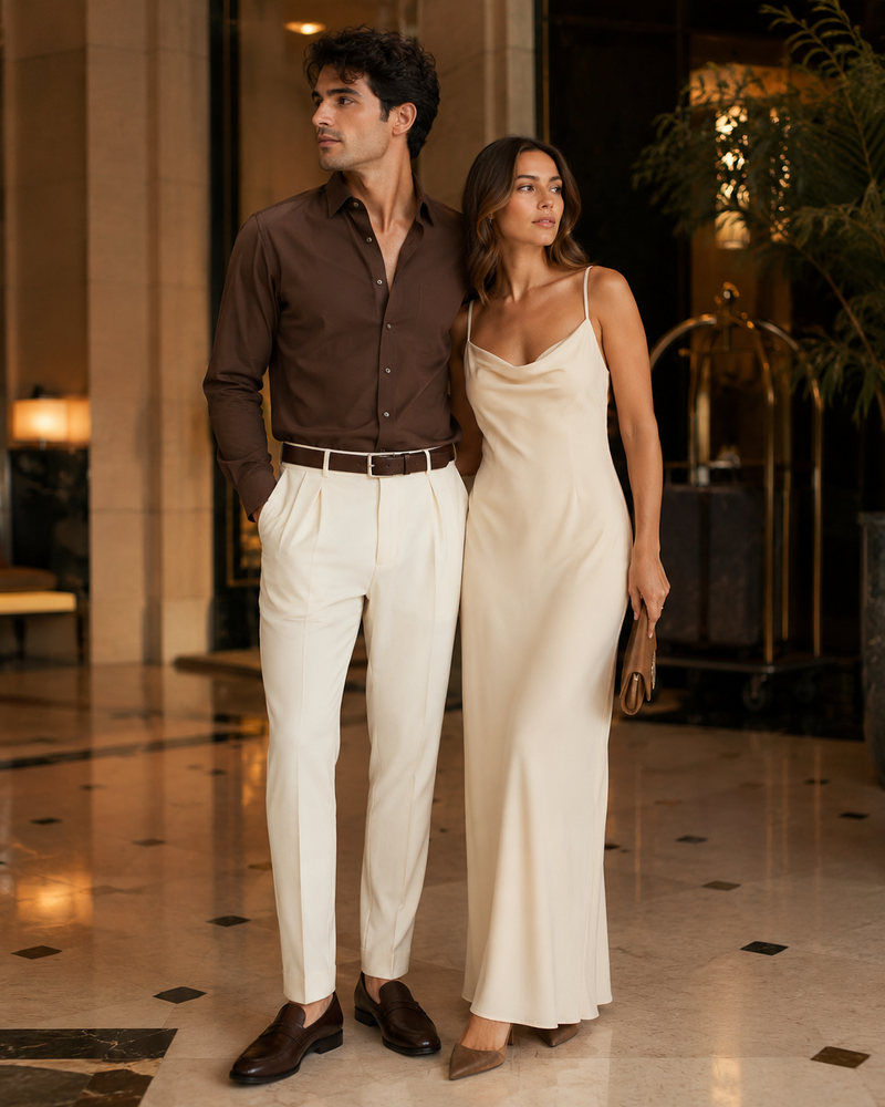 Mens Double Pleated Trousers - Double Pleated Dress Pants - Slacks Ivory
