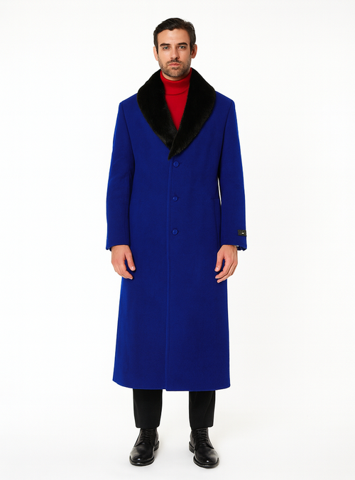 Mens Overcoat -Mens Long Wool Topcoats- Topcoat For Men-Men's Dress Coat Royal Blue