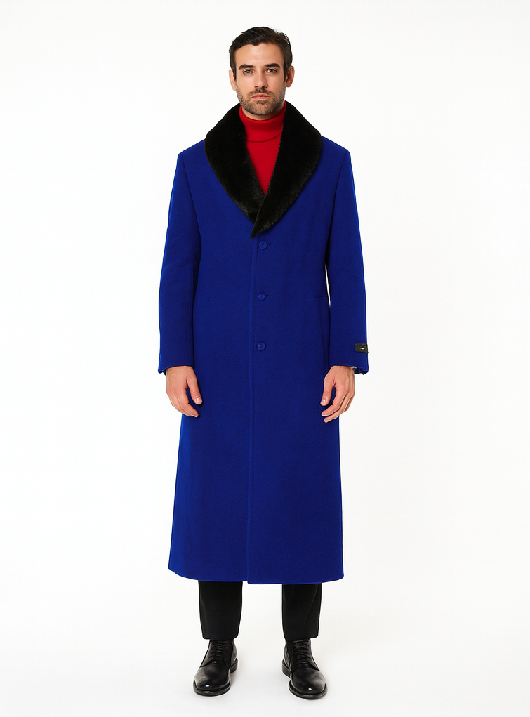 Mens Overcoat -Mens Long Wool Topcoats- Topcoat For Men-Men's Dress Coat Royal Blue