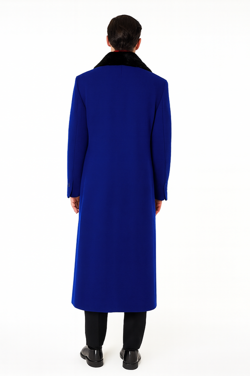 Mens Overcoat -Mens Long Wool Topcoats- Topcoat For Men-Men's Dress Coat Royal Blue