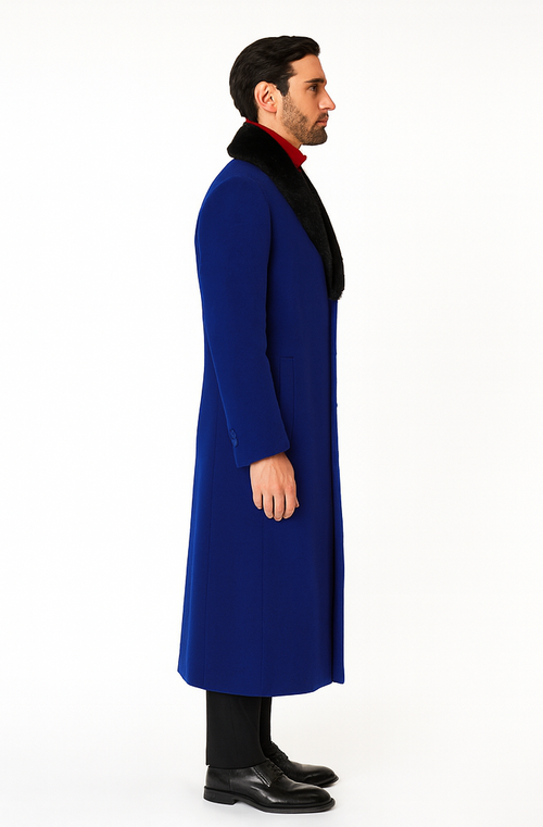 Mens Overcoat -Mens Long Wool Topcoats- Topcoat For Men-Men's Dress Coat Royal Blue