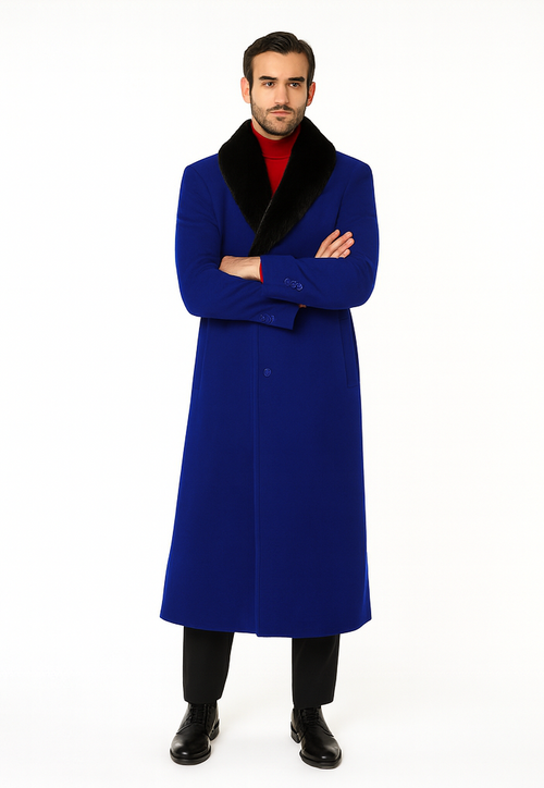Mens Overcoat -Mens Long Wool Topcoats- Topcoat For Men-Men's Dress Coat Royal Blue