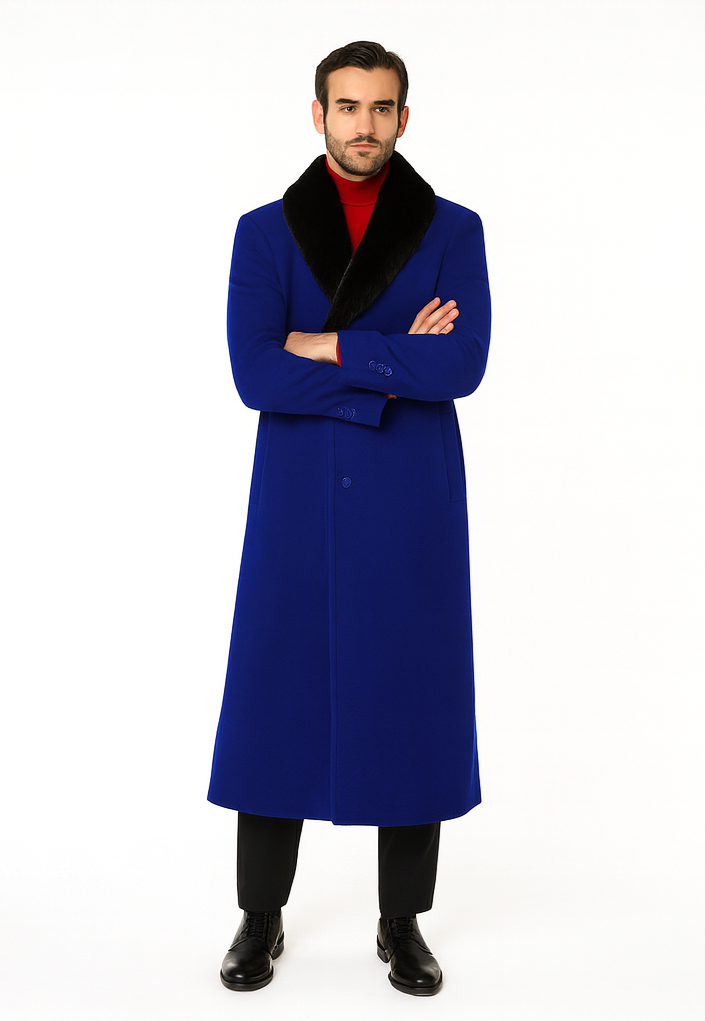 Mens Overcoat -Mens Long Wool Topcoats- Topcoat For Men-Men's Dress Coat Royal Blue