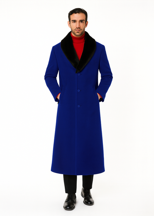Mens Overcoat -Mens Long Wool Topcoats- Topcoat For Men-Men's Dress Coat Royal Blue