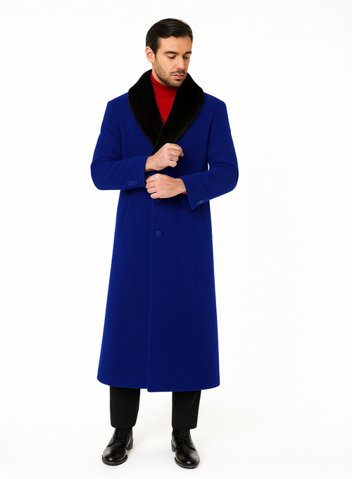 Mens Overcoat -Mens Long Wool Topcoats- Topcoat For Men-Men's Dress Coat Royal Blue