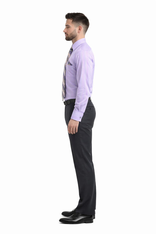 Lavender Men's French Cuff Dress Shirt Set with Tonal Stripe, Tie & Hanky