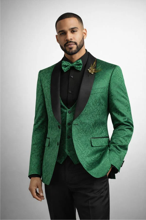 Mens Emerald Green Jacquard Tuxedo Suit