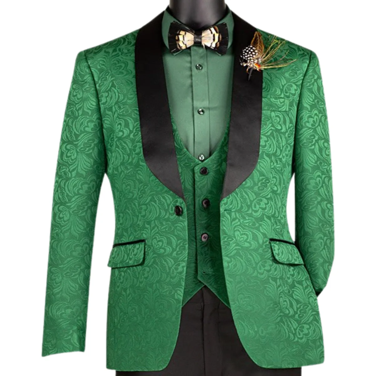 Mens Emerald Green Jacquard Tuxedo Suit