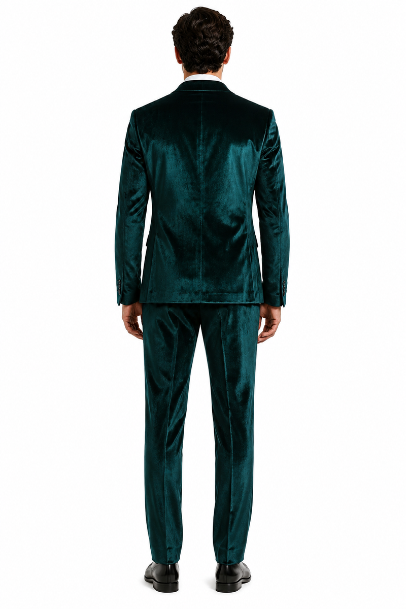Mens Emerald Green Teal Blue Velvet Suit – Luxury Two Piece Formal Evening Suit