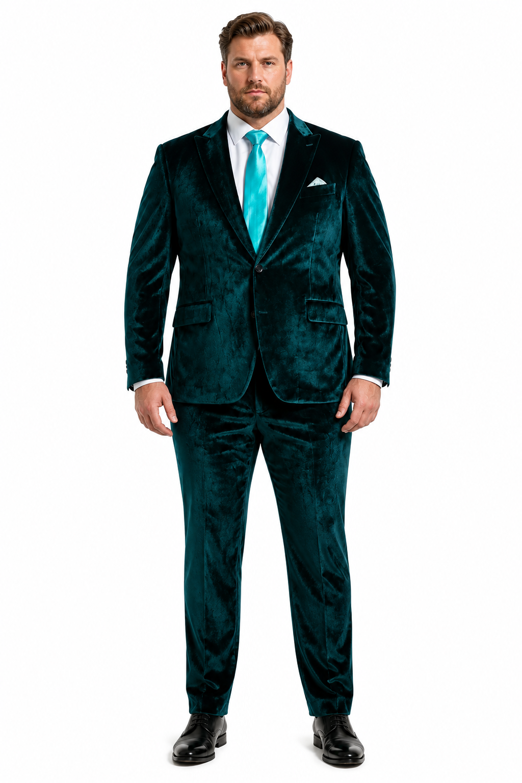 Mens Emerald Green Teal Blue Velvet Suit – Luxury Two Piece Formal Evening Suit