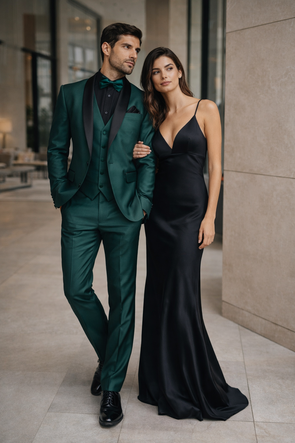 Mens Emerald Green Tuxedo with Black Satin Shawl Lapel 3 Piece Formal Suit with Vest