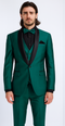 Mens Emerald Green Tuxedo with Black Satin Shawl Lapel – 3 Piece Formal Suit with Vest