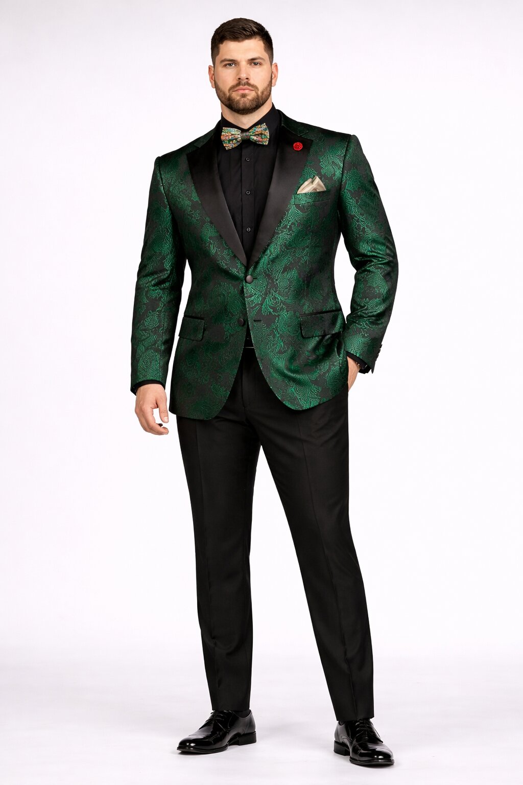 Emerald Green Paisley Tuxedo Suit - Prom Floral Tuxedo Suit - Groom Wedding Suit