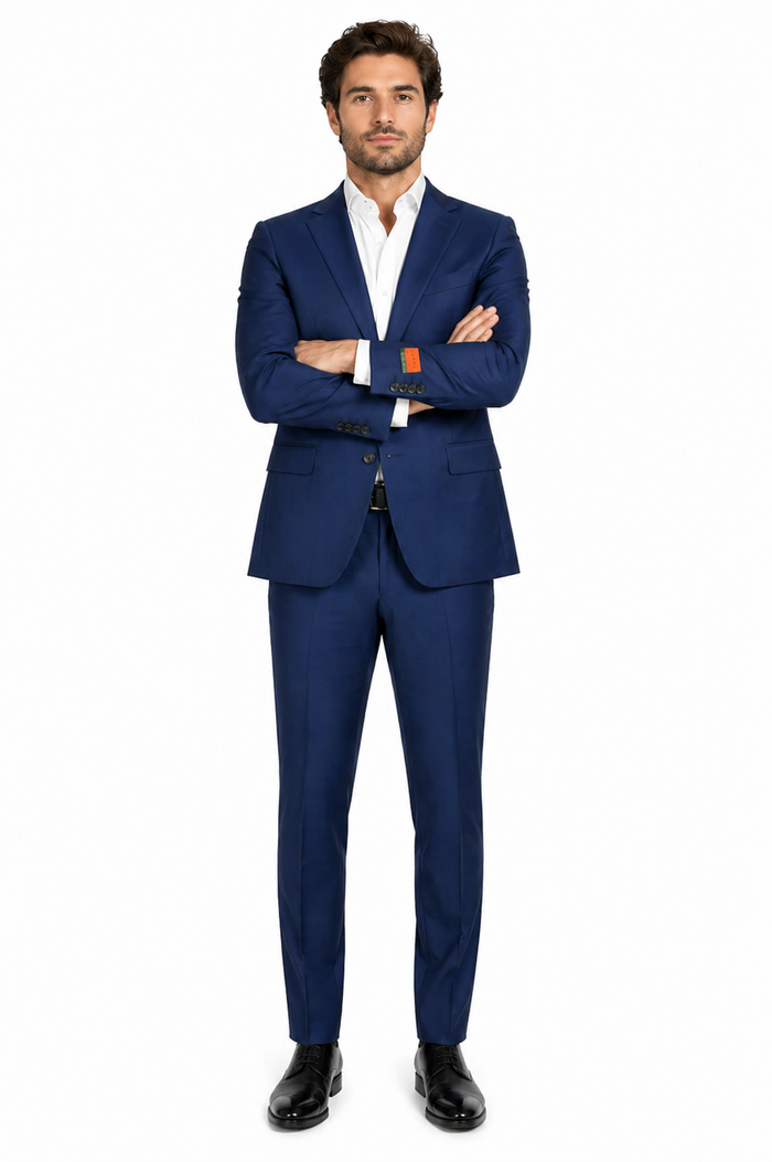 Mens Enzo Tovare Denim Blue Linen Summer Suit – Breathable Two Piece Suit for Wedding, Business, Travel