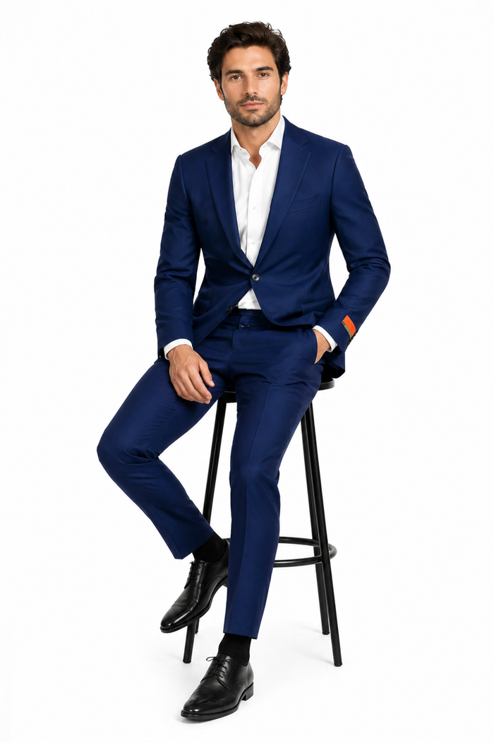Mens Enzo Tovare Denim Blue Linen Summer Suit – Breathable Two Piece Suit for Wedding, Business, Travel