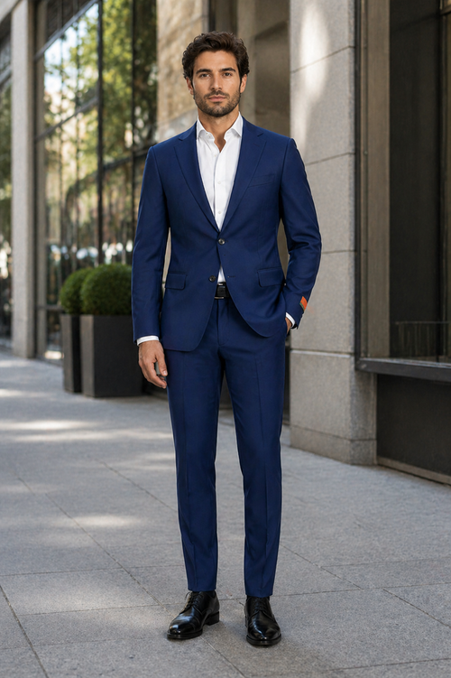 Mens Enzo Tovare Denim Blue Linen Summer Suit – Breathable Two Piece Suit for Wedding, Business, Travel