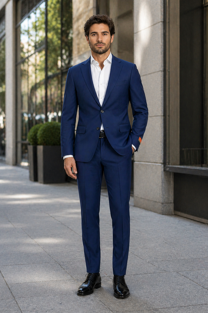 Mens Enzo Tovare Denim Blue Linen Summer Suit – Breathable Two Piece Suit for Wedding, Business, Travel