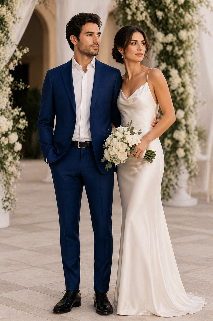 Mens Enzo Tovare Denim Blue Linen Summer Suit – Breathable Two Piece Suit for Wedding, Business, Travel