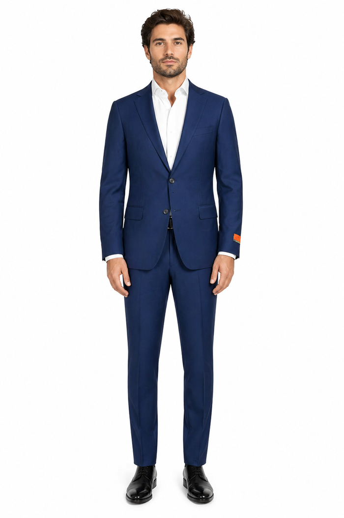 Mens Enzo Tovare Denim Blue Linen Summer Suit – Breathable Two Piece Suit for Wedding, Business, Travel