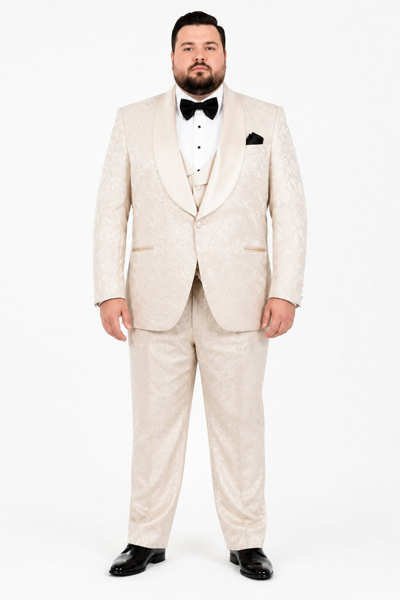 Men One Button Floral All Champagne Tuxedo – 3 Piece