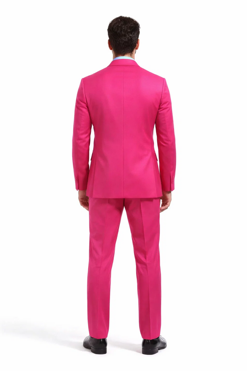 Men's Fuchsia Hot Pink Color 2 Buttons Suit Vested Slim Fit Suit