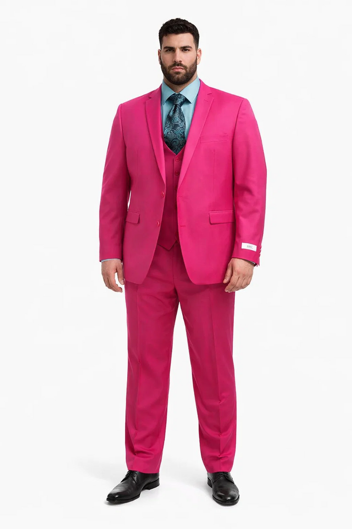 Men's Fuchsia Hot Pink Color 2 Buttons Suit Vested Slim Fit Suit