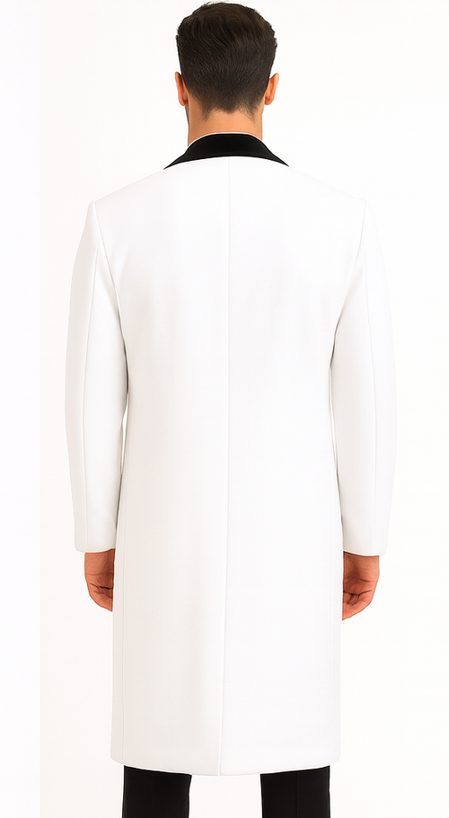 Mens Full Length Wool and Cashmere Overcoat - Winter Topcoats - White