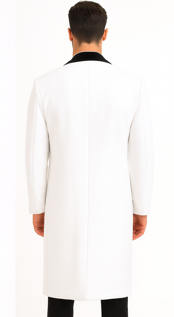 Mens Full Length Wool and Cashmere Overcoat - Winter Topcoats - White