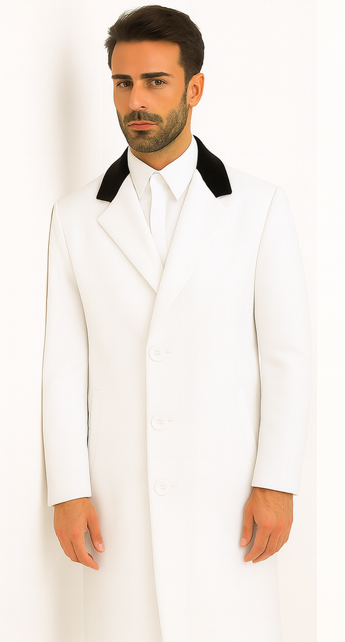 Mens Full Length Wool and Cashmere Overcoat - Winter Topcoats - White