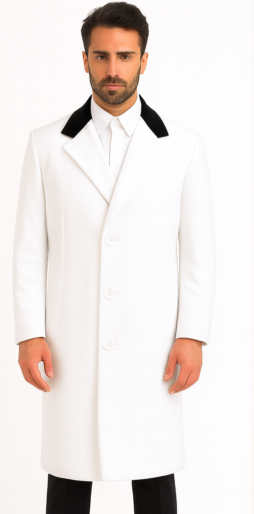 Mens Full Length Wool and Cashmere Overcoat - Winter Topcoats - White