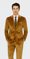 Tazzio Men’s Formal Gold Velvet Suit – Designer 2-Piece Peak Lapel Slim Fit