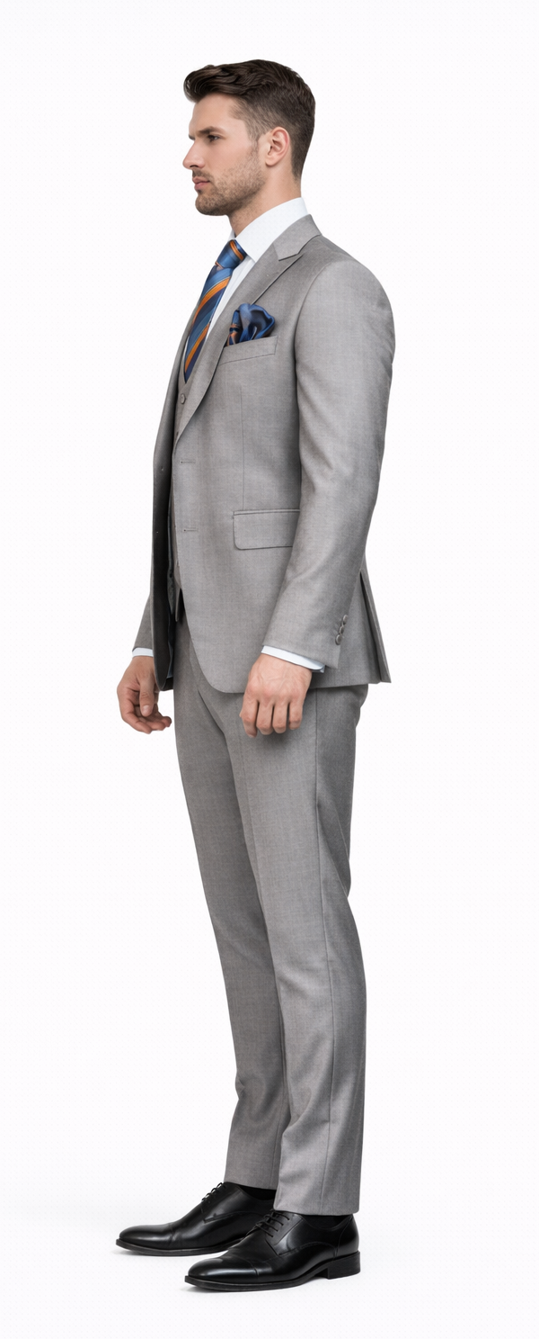Men's Gray Slim Fit 3-Piece Suit by Rossiman â€“ With Vest & Tailored Trousers