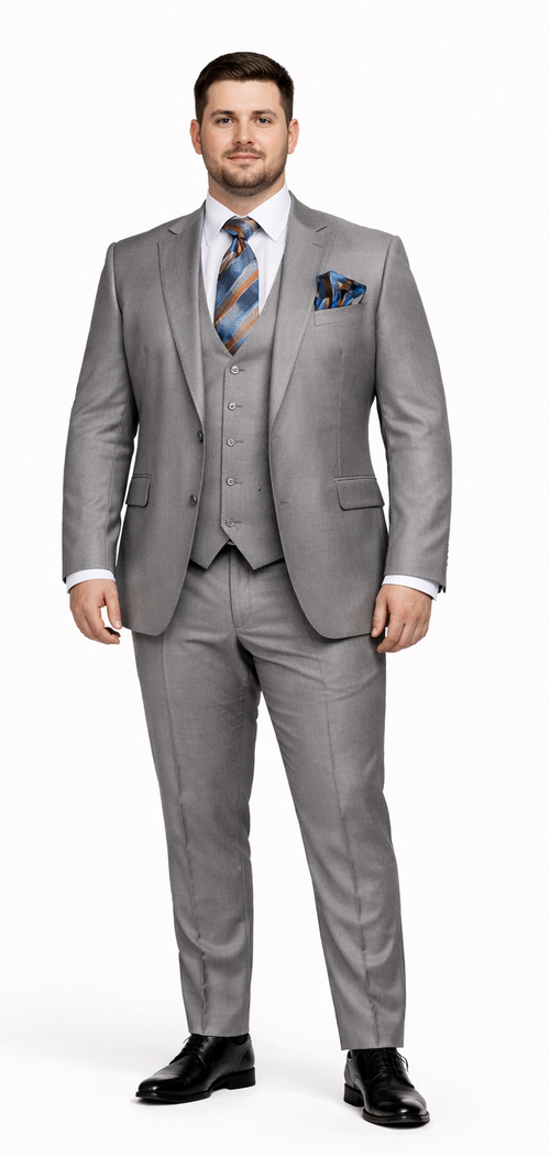 Men's Gray Slim Fit 3-Piece Suit by Rossiman â€“ With Vest & Tailored Trousers