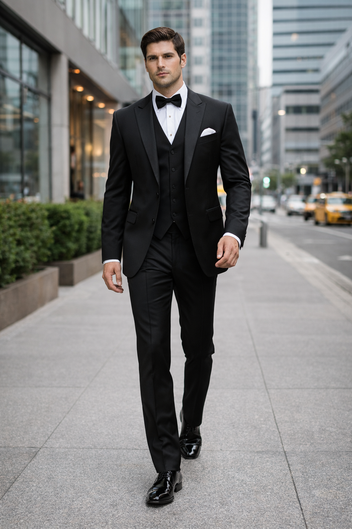 Mens Great Gatsby | Leonardo Dicaprio Vested Tuxedo in Black