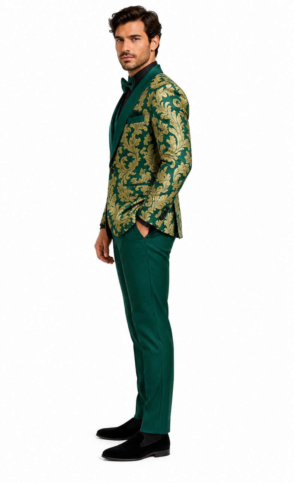 Mens Green and Gold Embroidered Tuxedo â€“ 3-Piece Prom Suit