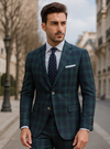 Mens Green Color Plaid Blazer