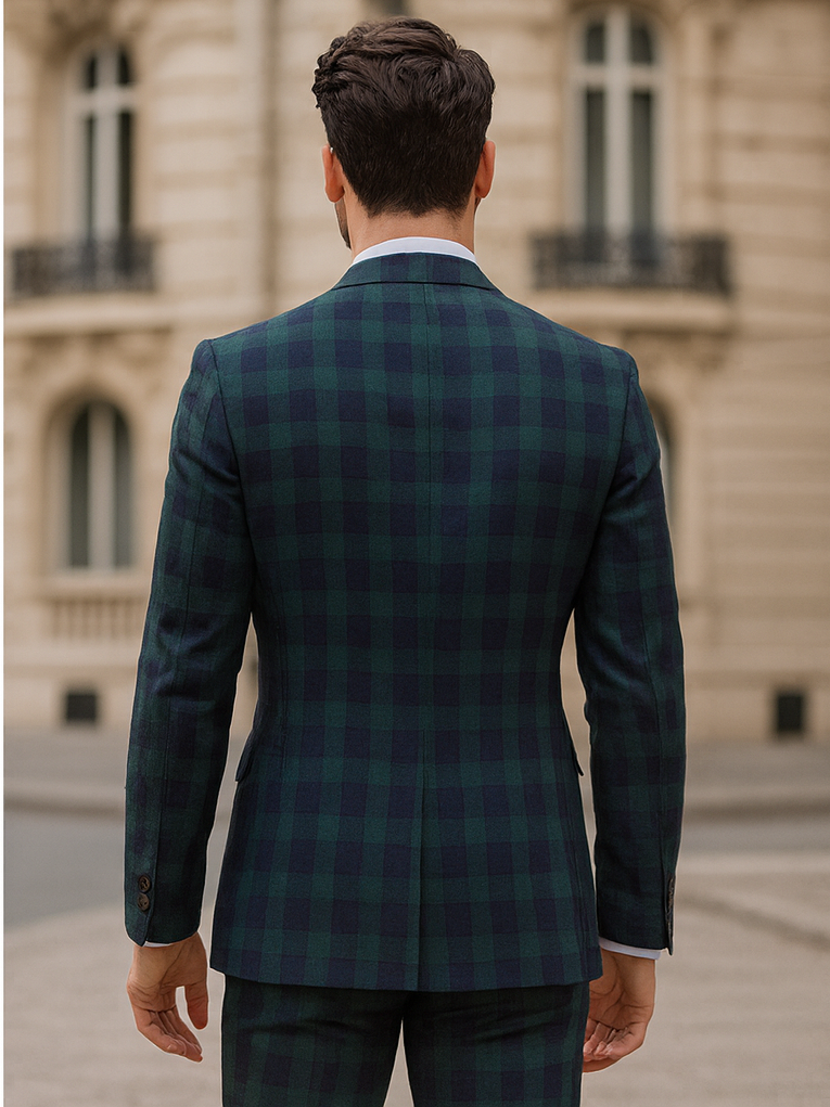 Mens Green Color Plaid Blazer