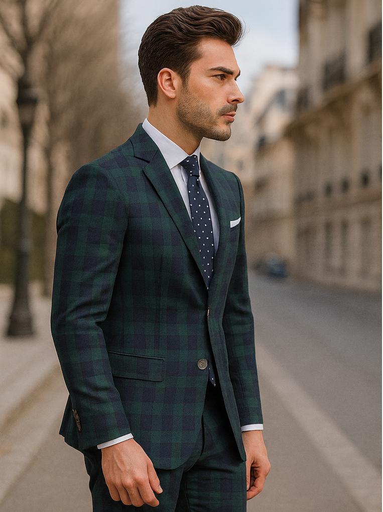 Mens Green Color Plaid Blazer