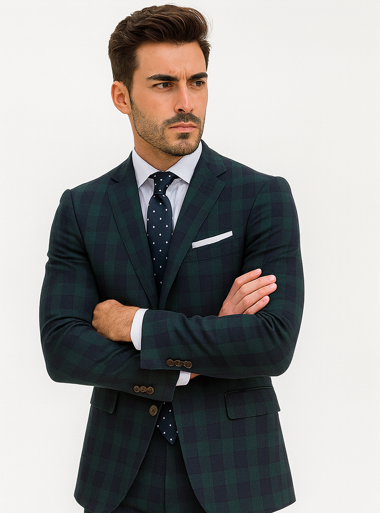 Mens Green Color Plaid Blazer