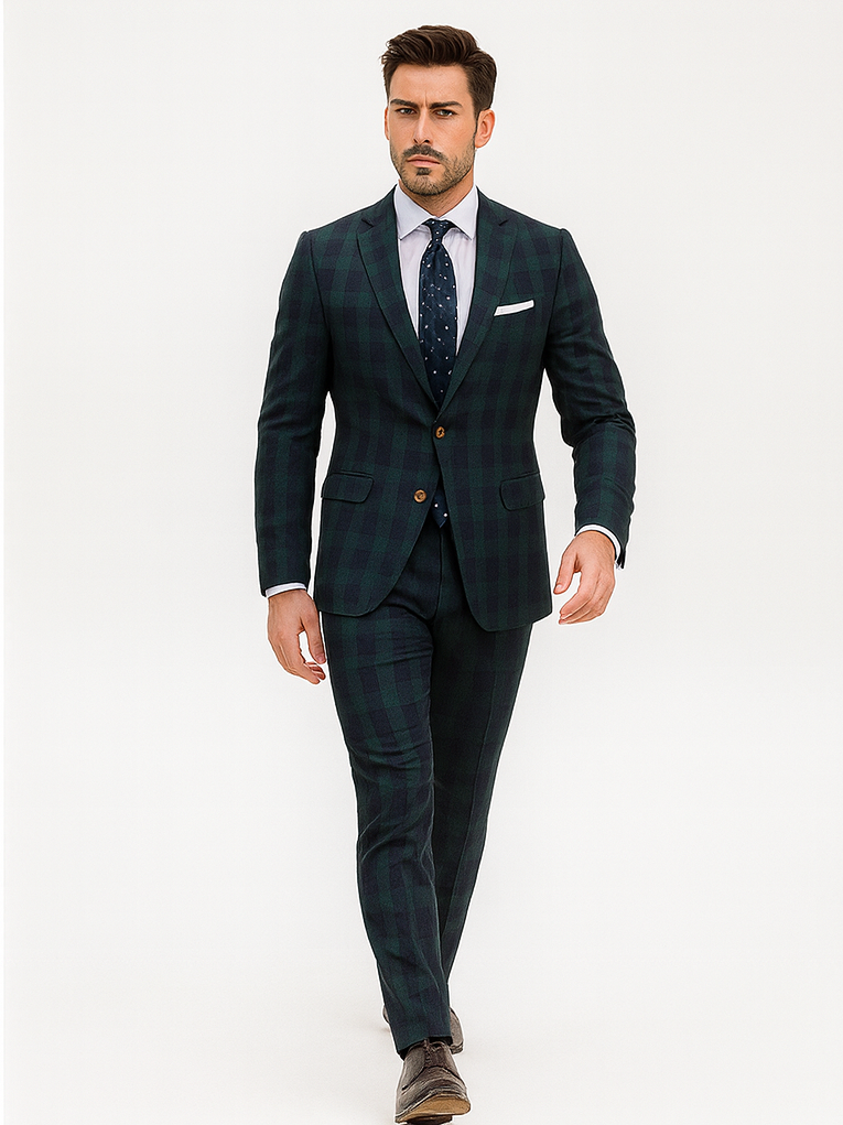 Mens Green Color Plaid Blazer